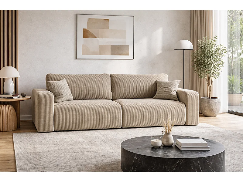 Canapé PIANIOO convertible avec coffre de rangement – Beige élégant, idéal pour le salon, confort maximal, qualité VINOTTI