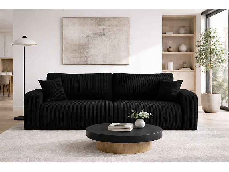 Canapé PIANIOO convertible avec coffre de rangement – Noir élégant, idéal pour le salon, confort maximal, qualité VINOTTI