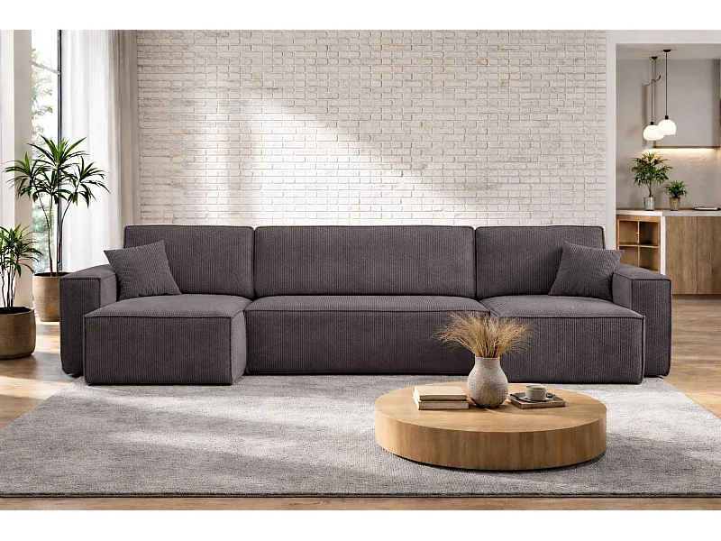 Canapé d’angle en U CARLOS U convertible – Gris, grand format, fonction couchage, coffre de rangement XXL, angle universel gauche/droite, confort familial