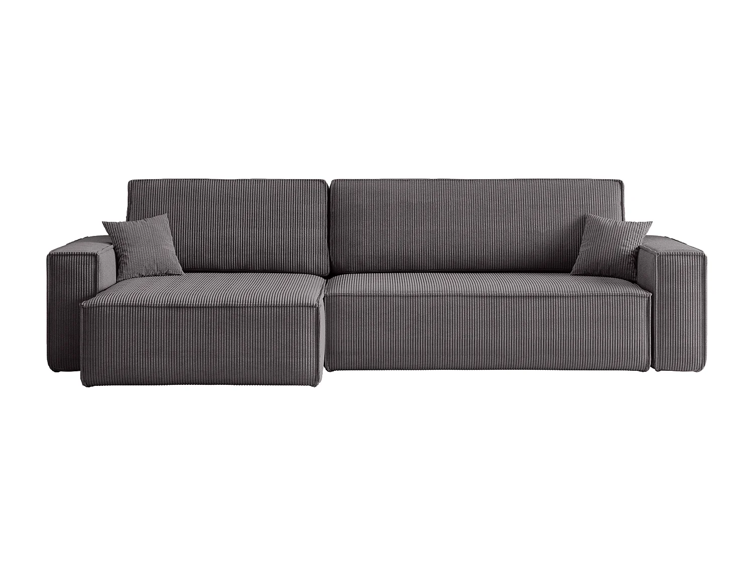 Canapé d’angle convertible réversible CARLOS XL – Velours côtelé gris, grand coffre, fonction couchage, montage universel