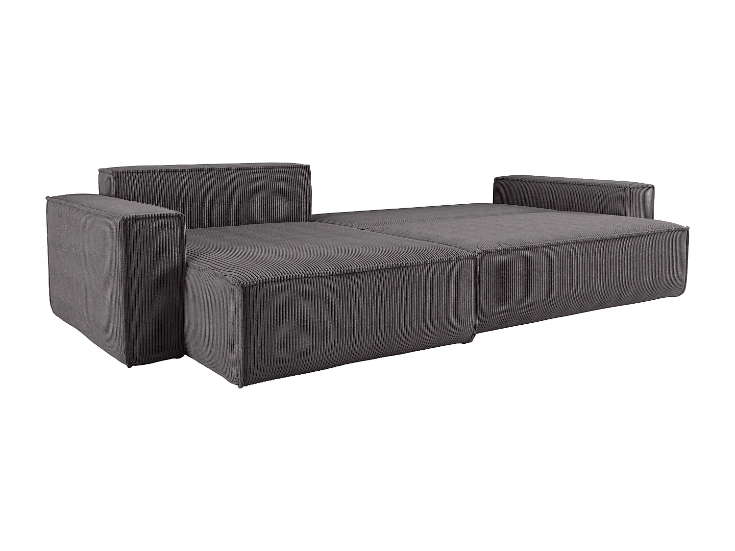 Canapé d’angle convertible réversible CARLOS XL – Velours côtelé gris, grand coffre, fonction couchage, montage universel