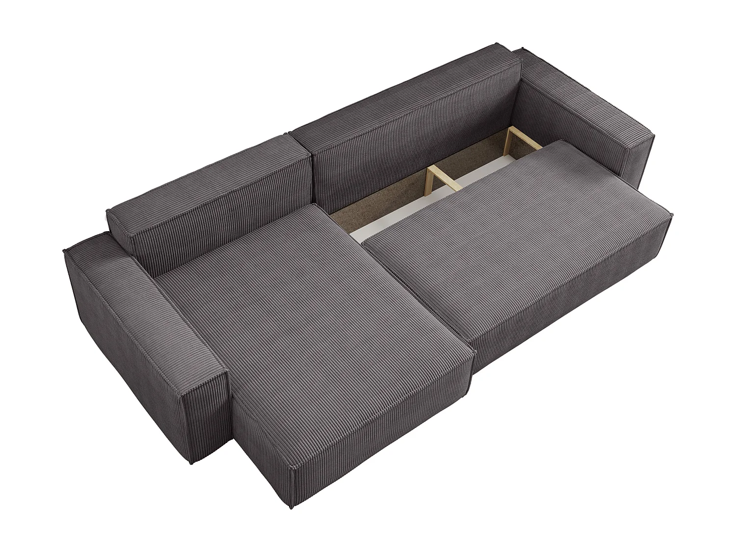 Canapé d’angle convertible réversible CARLOS XL – Velours côtelé gris, grand coffre, fonction couchage, montage universel