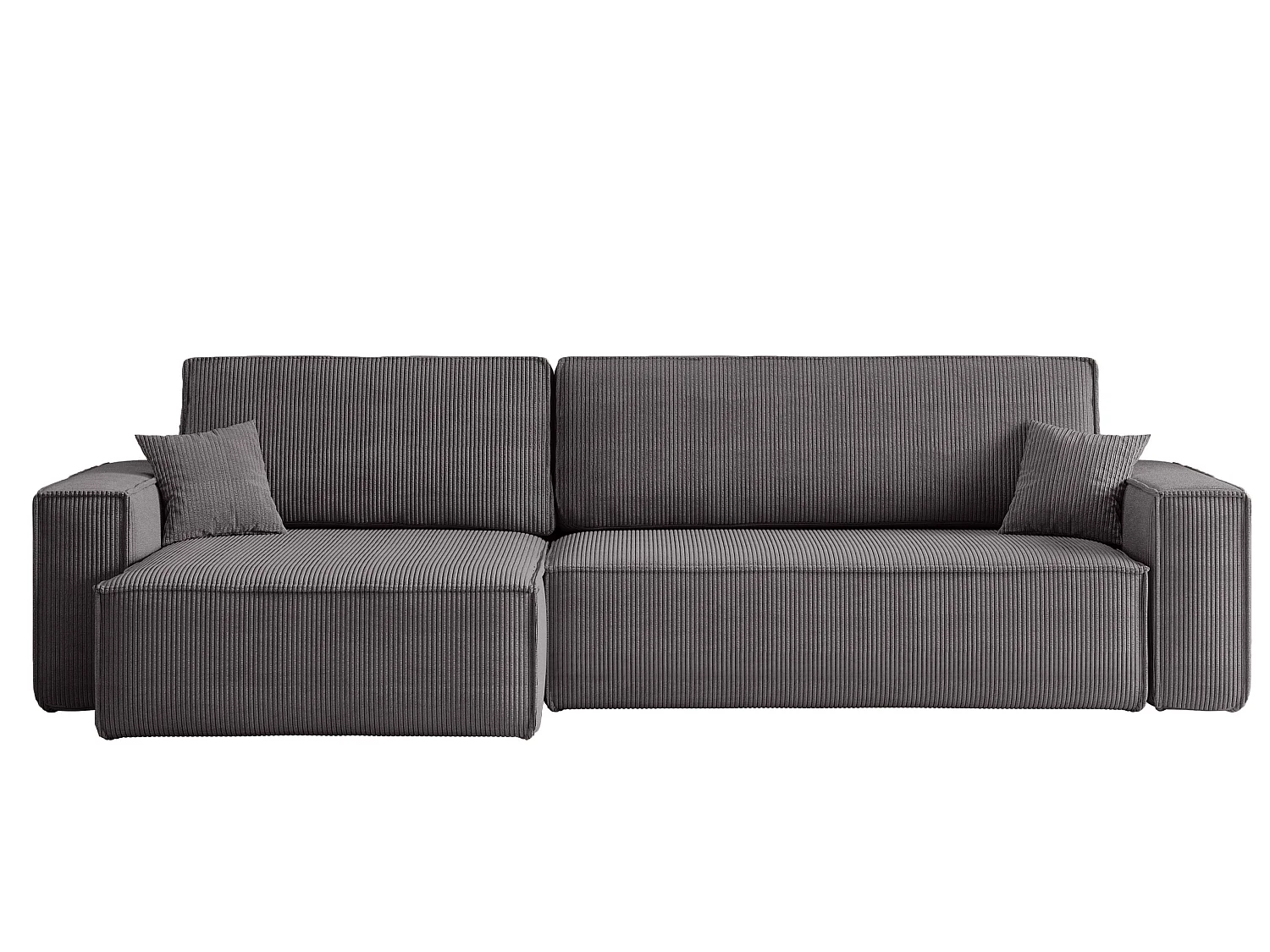 Canapé d’angle convertible réversible CARLOS XL – Velours côtelé gris, grand coffre, fonction couchage, montage universel