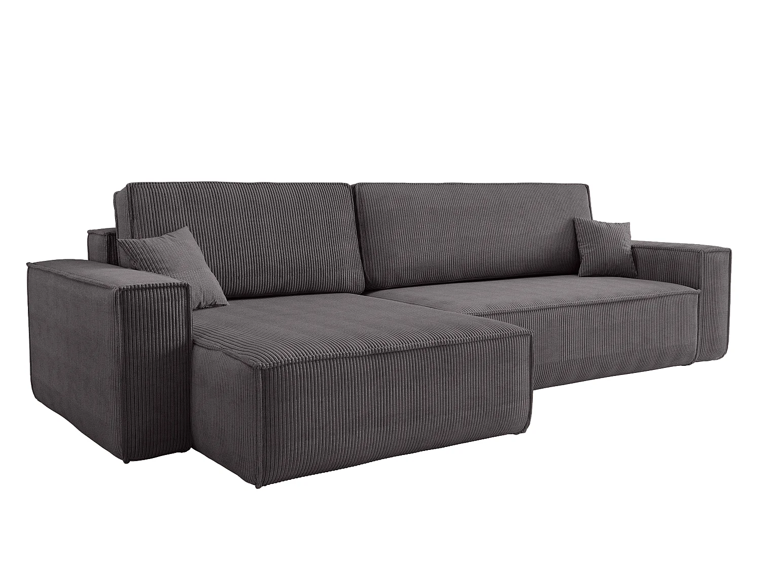 Canapé d’angle convertible réversible CARLOS XL – Velours côtelé gris, grand coffre, fonction couchage, montage universel