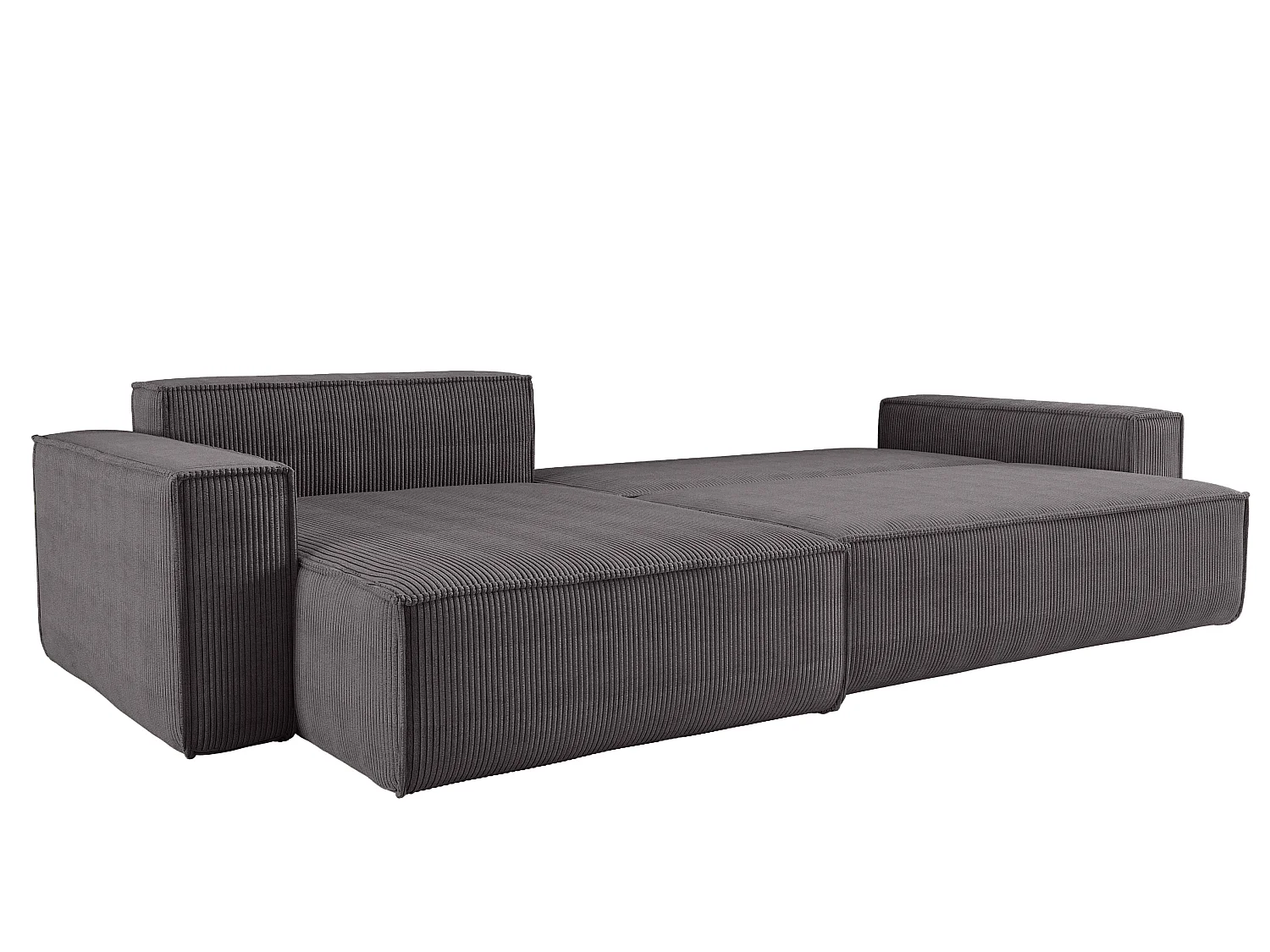 Canapé d’angle convertible réversible CARLOS XL – Velours côtelé gris, grand coffre, fonction couchage, montage universel
