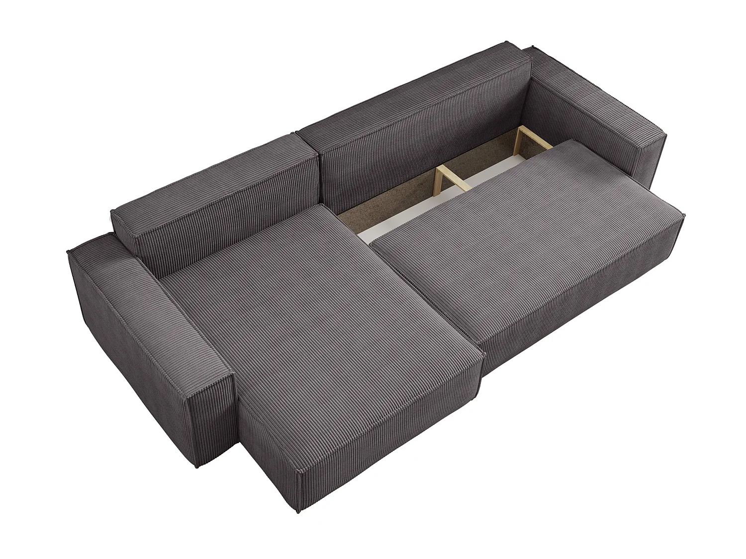 Canapé d’angle convertible réversible CARLOS XL – Velours côtelé gris, grand coffre, fonction couchage, montage universel