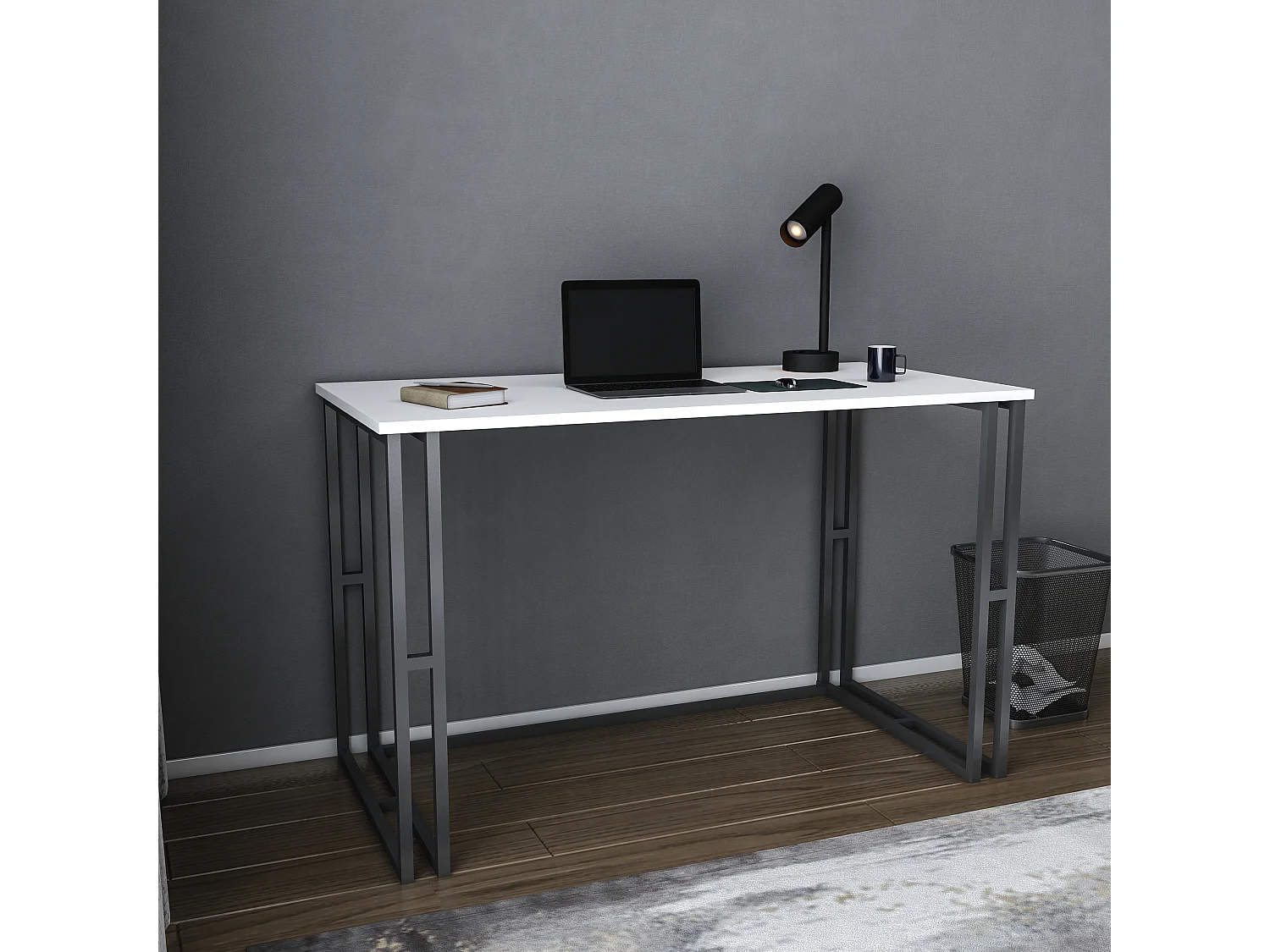 Bureau Kane avec le cadre et pieds en métal 120 x 60 x 75 cm (Blanc et Noir)