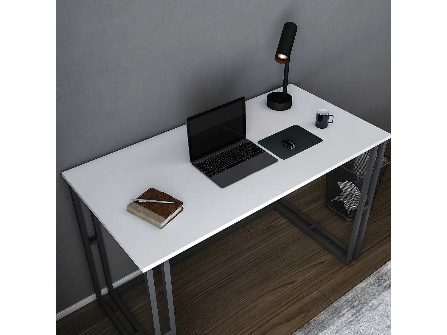 Bureau Kane avec le cadre et pieds en métal 120 x 60 x 75 cm (Blanc et Noir)