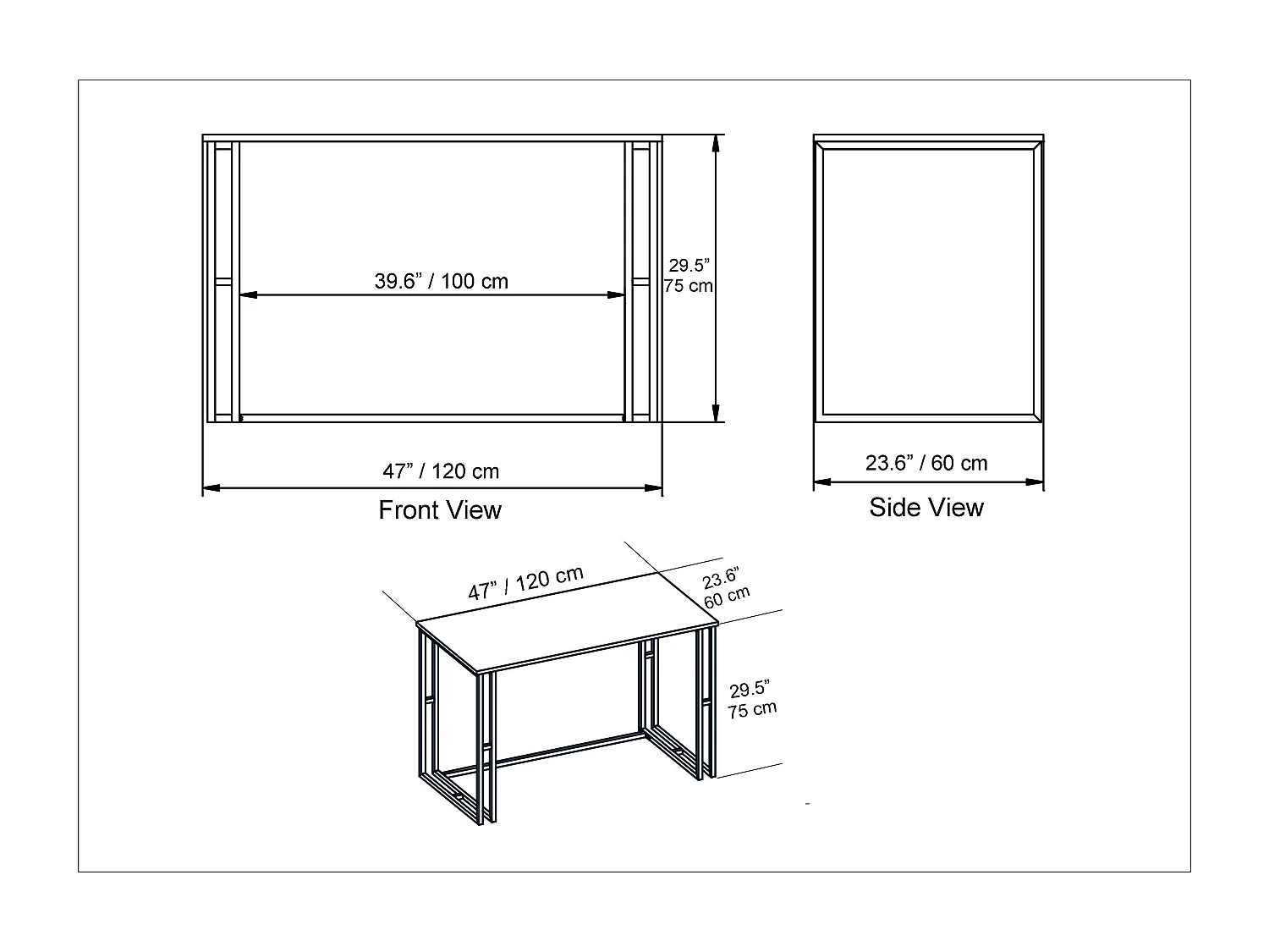 Bureau Kane avec le cadre et pieds en métal 120 x 60 x 75 cm (Blanc et Noir)