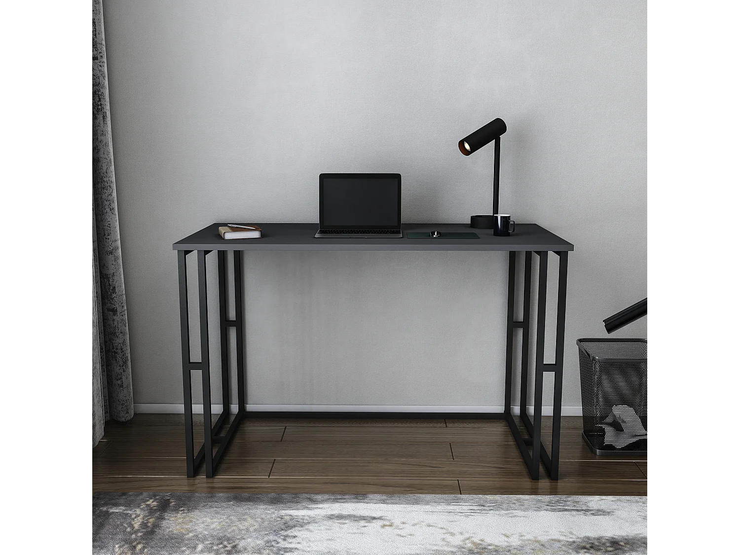 Bureau Kane avec le cadre et pieds en métal 120 x 60 x 75 cm (Noir et Anthracite)