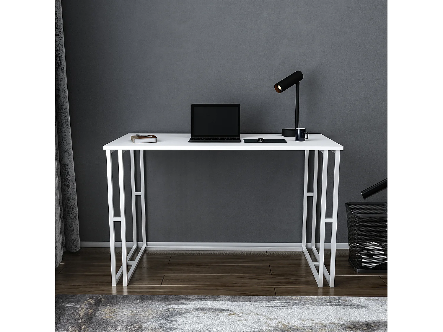 Bureau kane avec le cadre et pieds en métal 120 x 60 x 75 cm (Blanc)