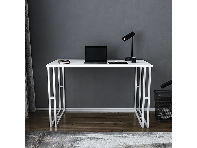 Bureau kane avec le cadre et pieds en métal 120 x 60 x 75 cm (Blanc)