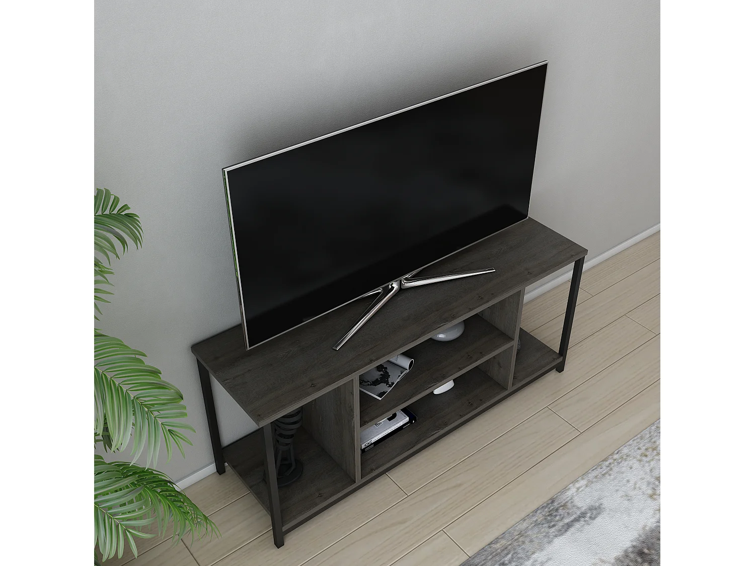 Meuble TV Rinaldo de 120 cm avec niches - cadre en métal (Noir et Wenge)