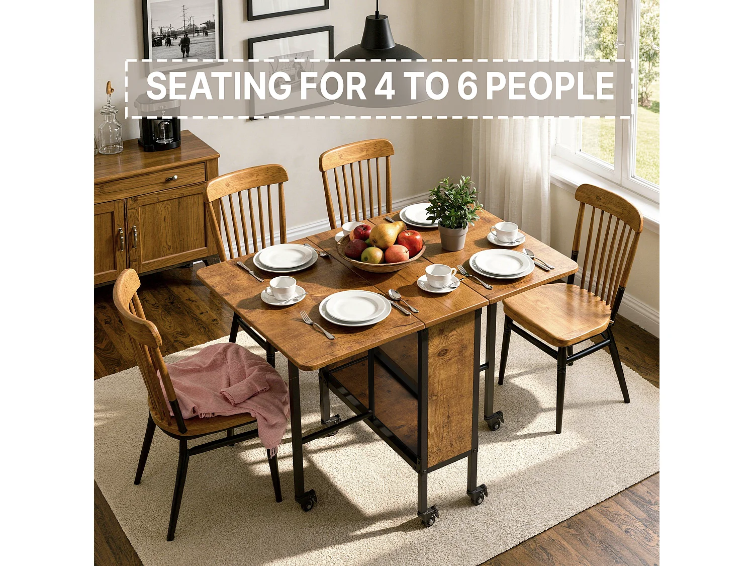 Bealife Table à Manger Mobile et Pliable Naturel foncé 3 en 1 130×80×74, Pliable des Deux Côtés, Gain de Place, Multifonction