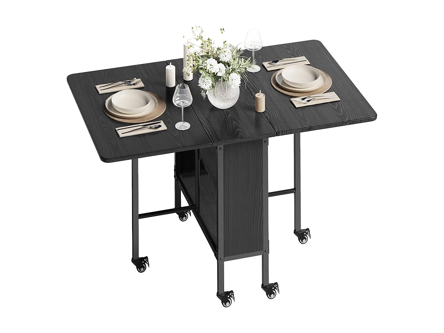 Bealife Table à Manger Mobile et Pliable 3 en 1 Pliable des Deux Côtés 130×80×74cm Gain de Place Multifonction