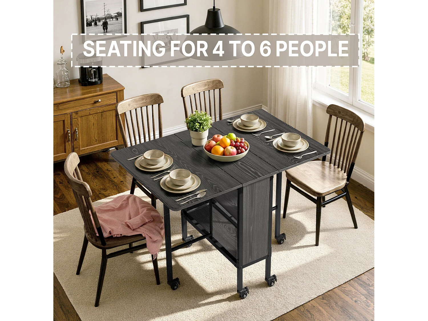 Bealife Table à Manger Mobile et Pliable 3 en 1 Pliable des Deux Côtés 130×80×74cm Gain de Place Multifonction