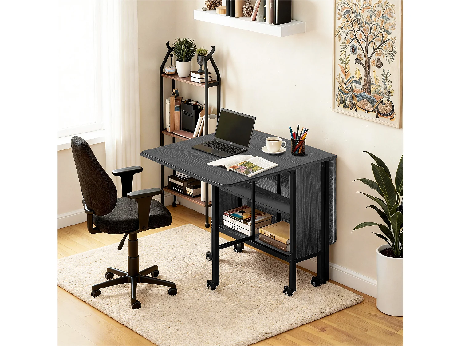 Bealife Table à Manger Mobile et Pliable 3 en 1 Pliable des Deux Côtés 130×80×74cm Gain de Place Multifonction