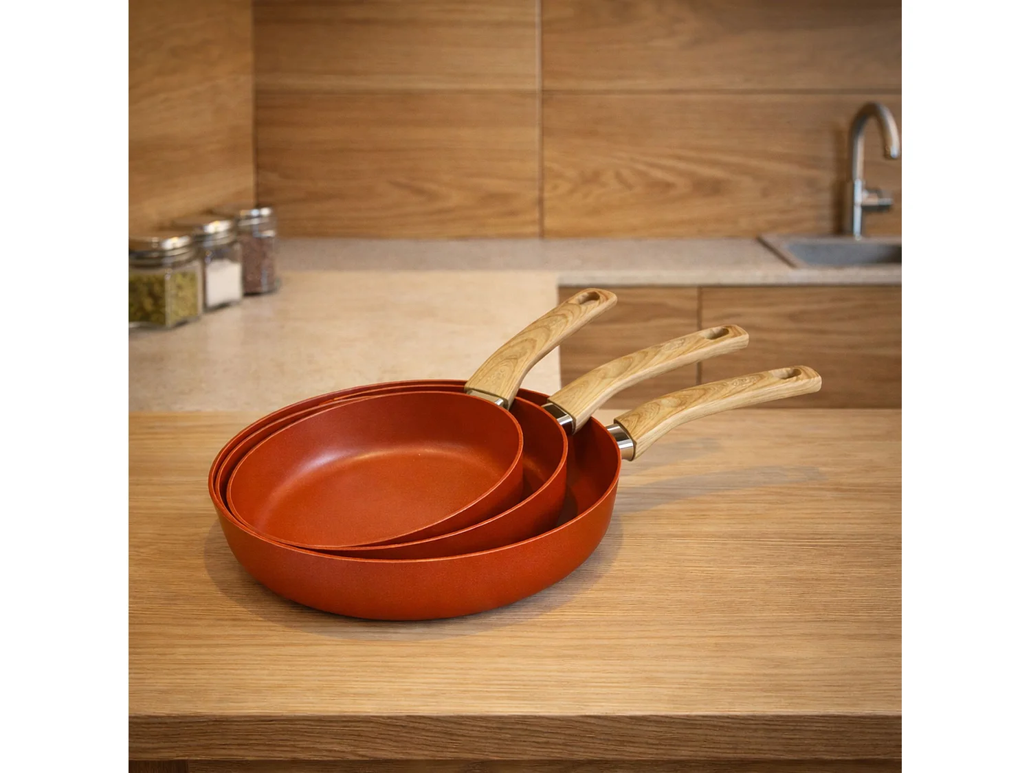 Menastyl - Set 3 Poêles Brique En Aluminium Compatible Induction 20/24 Et 28cm