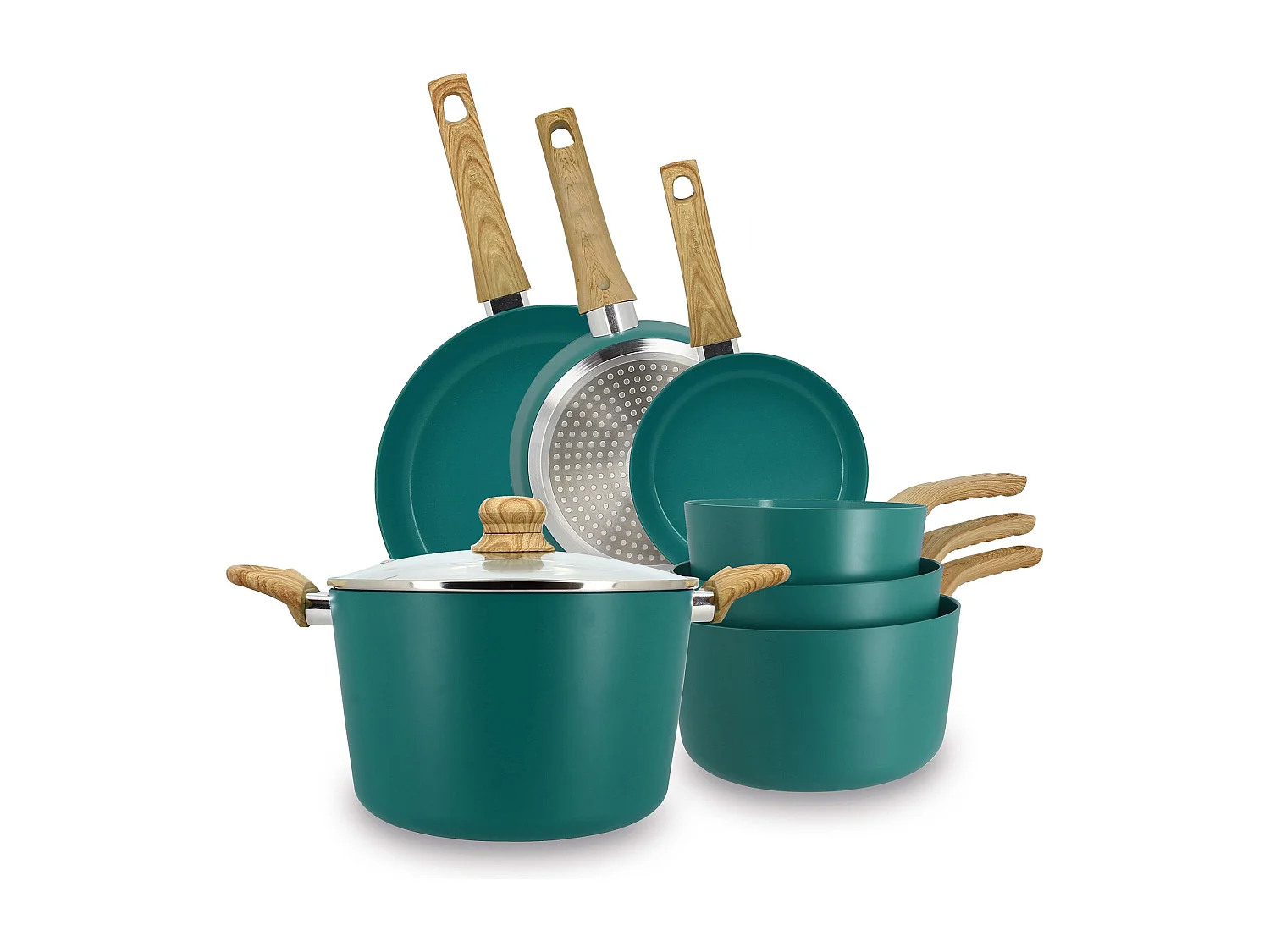 Menastyl - Set 7 Pièces Bleu Canard Casserole Poêle Faitout En Aluminium Induction