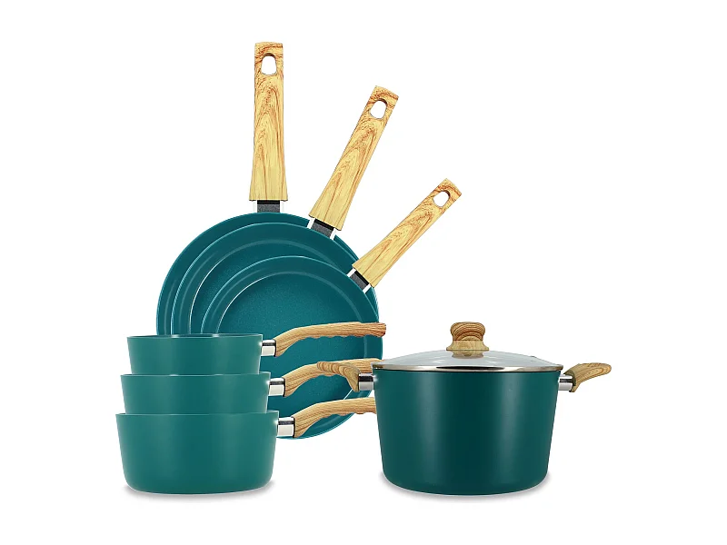 Menastyl - Set 7 Pieces Bleu Canard Casserole Poele Faitout En Aluminium Induction