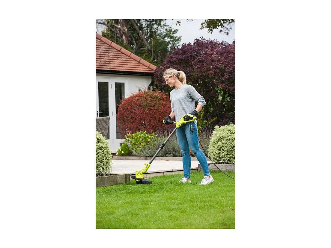 Elektrische grasschaar RYOBI 500W, snijdiameter 27 cm, dubbele draad 2x1,65 mm, draaibare kop, telescopische buis