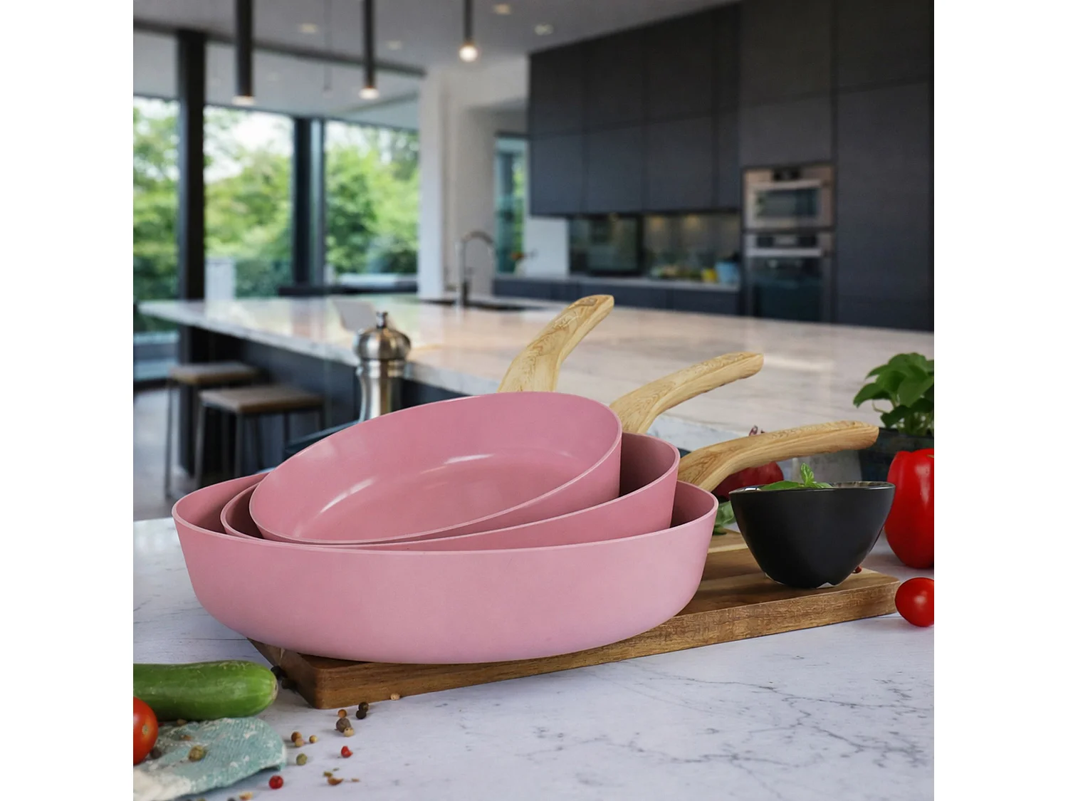 Menastyl - Set 3 Poêles Lilas En Aluminium Compatible Induction 20/24 Et 28cm