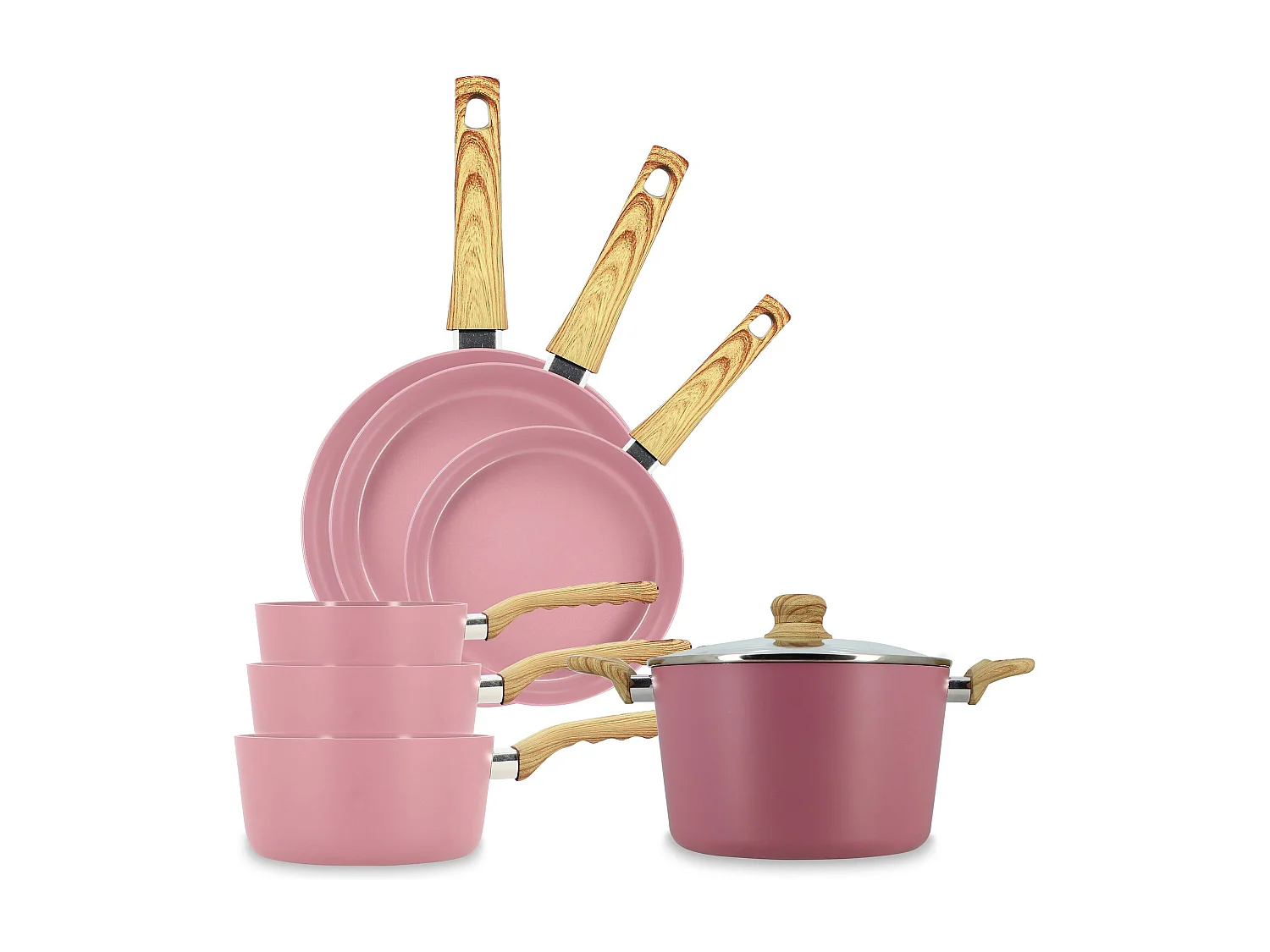 Menastyl - Set 7 Pieces Lilas Casserole Poele Faitout En Aluminium Induction