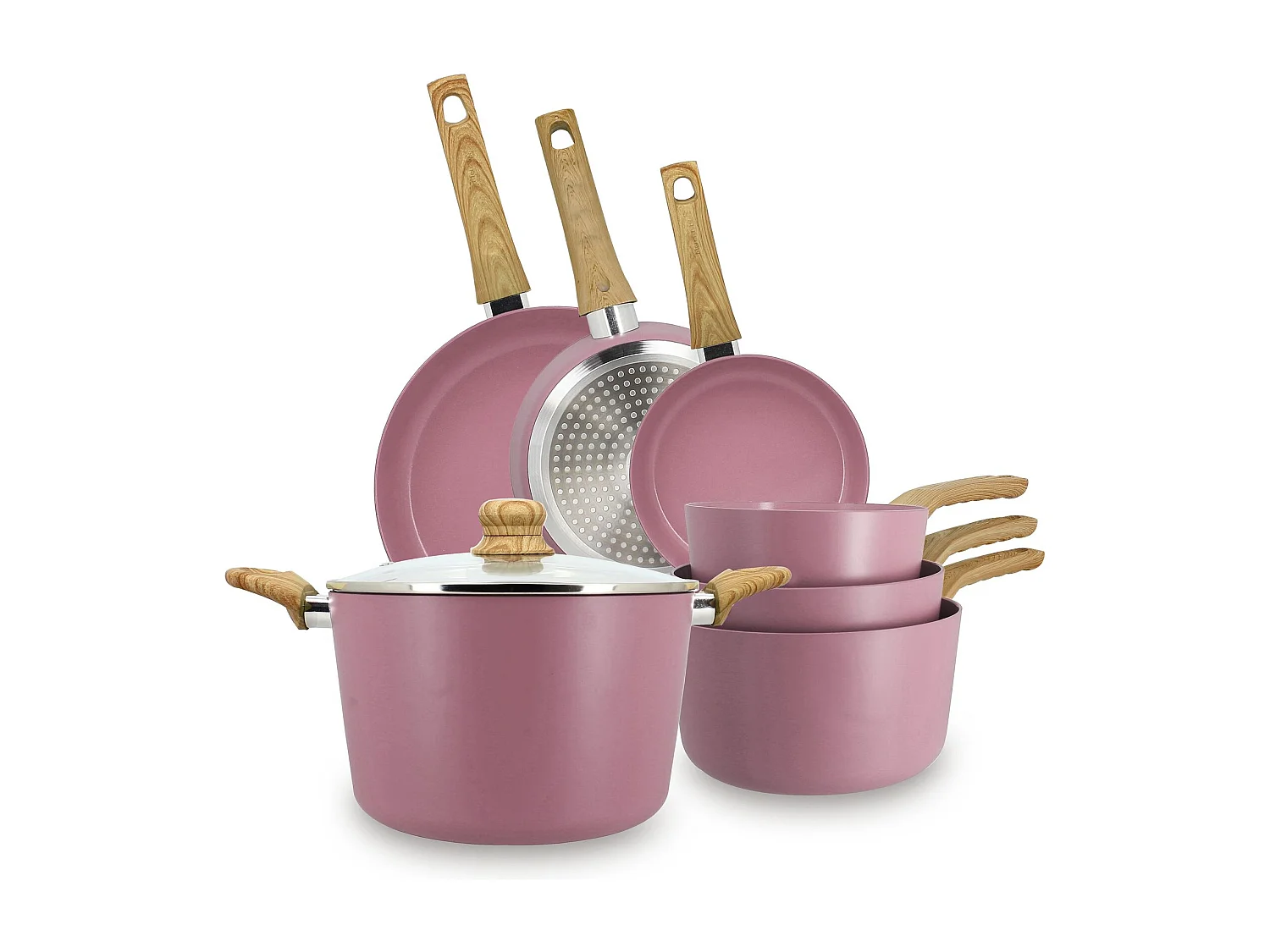 Menastyl - Set 7 Pièces Lilas Casserole Poêle Faitout En Aluminium Induction