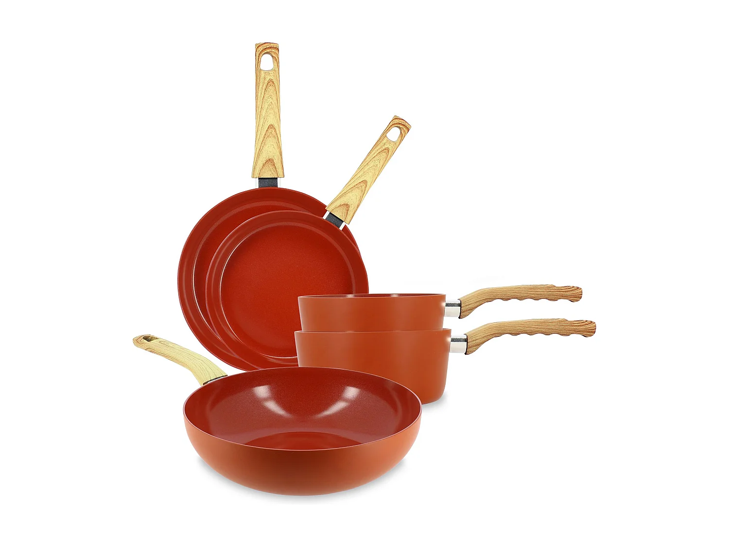 Menastyl - Set 5 Pieces Brique Casserole Poele Wok En Aluminium Induction