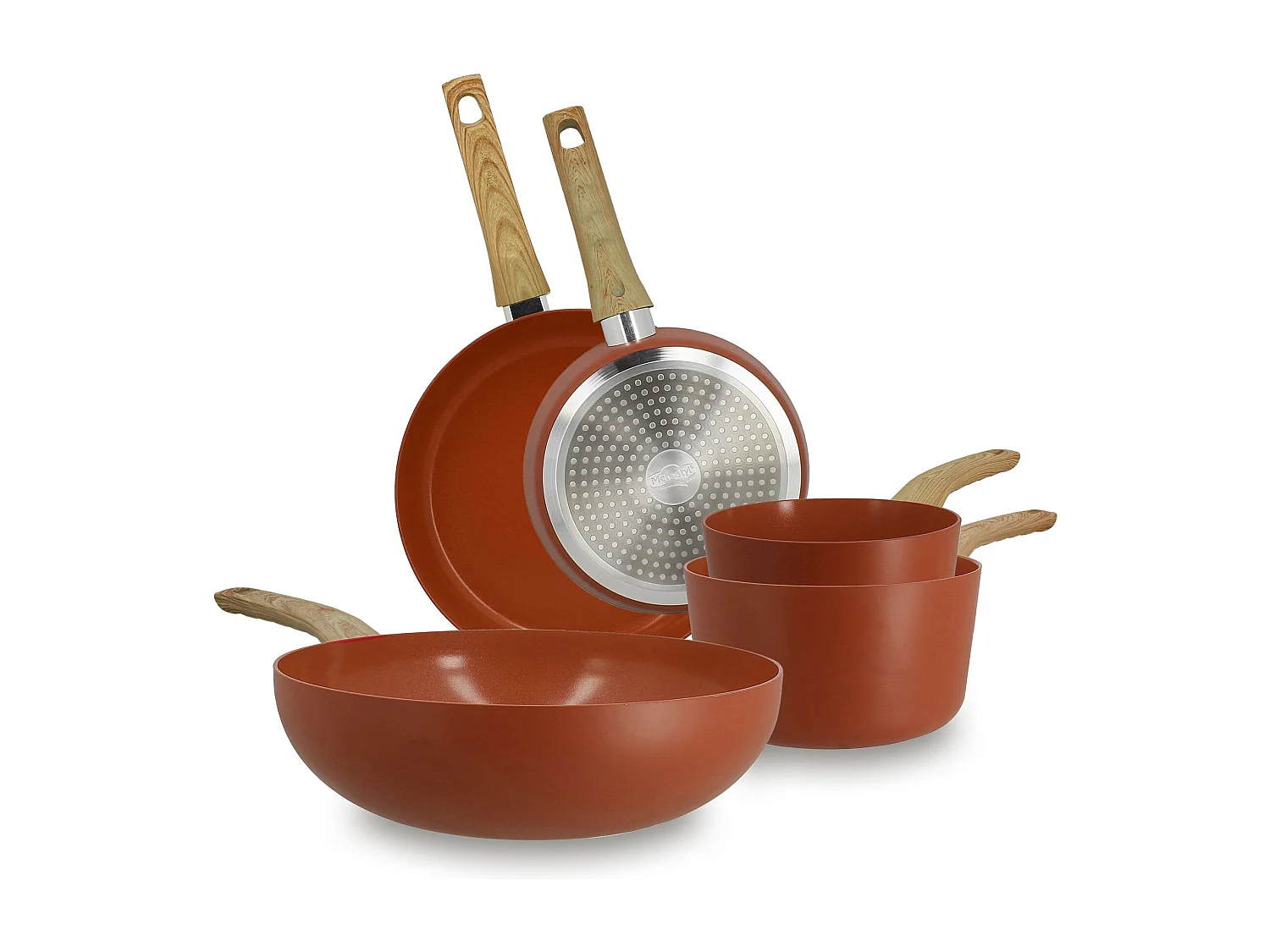 Menastyl - Set 5 Pièces Brique Casserole Poêle Wok En Aluminium Induction