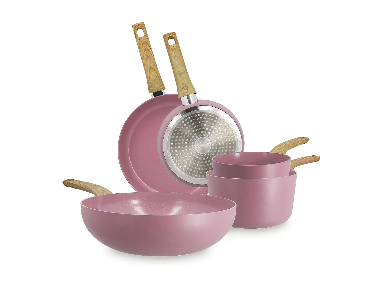 Menastyl - Set 5 Pièces Lilas Casserole Poêle Wok En Aluminium Induction