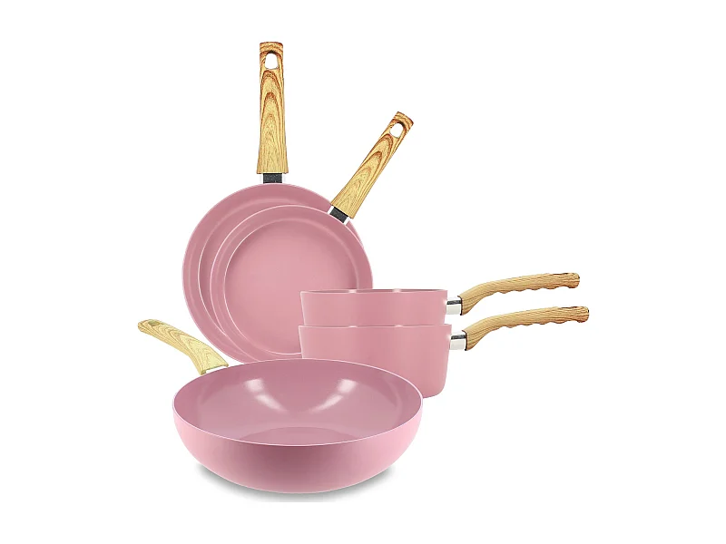 Menastyl - Set 5 Pieces Lilas Casserole Poele Wok En Aluminium Induction