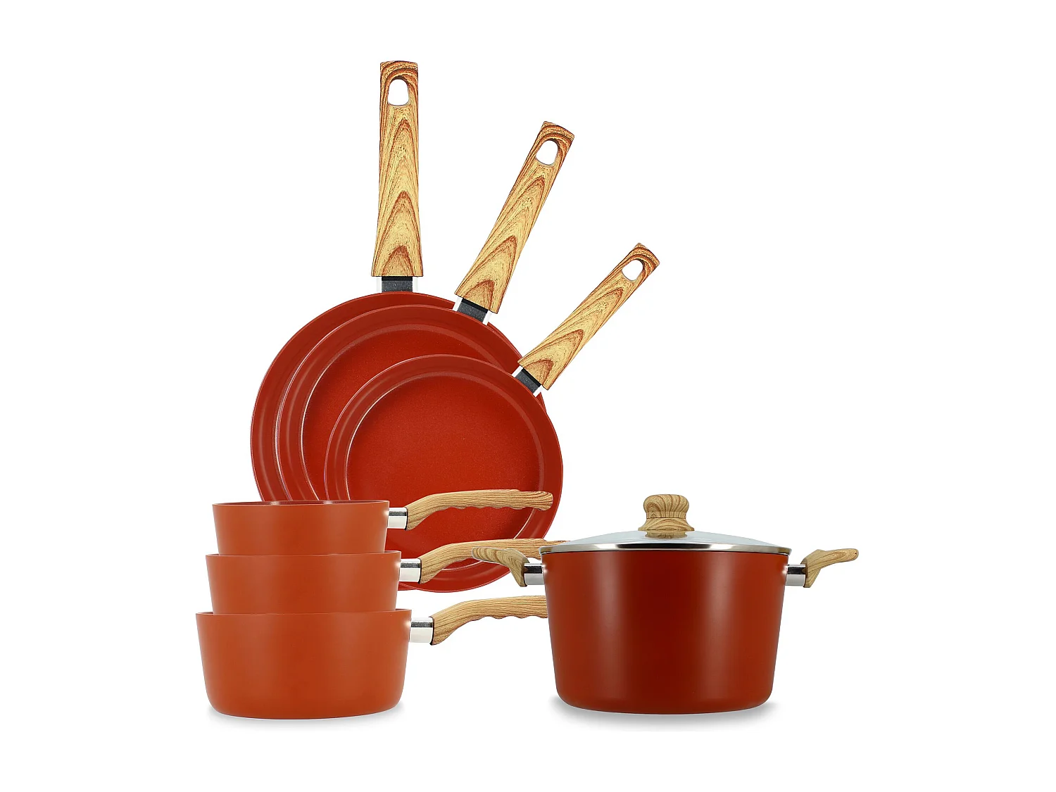 Menastyl - Set 7 Pieces Brique Casserole Poele Faitout En Aluminium Induction