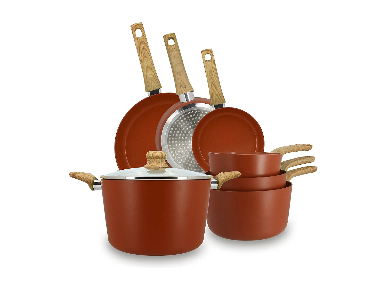 Menastyl - Set 7 Pièces Brique Casserole Poêle Faitout En Aluminium Induction