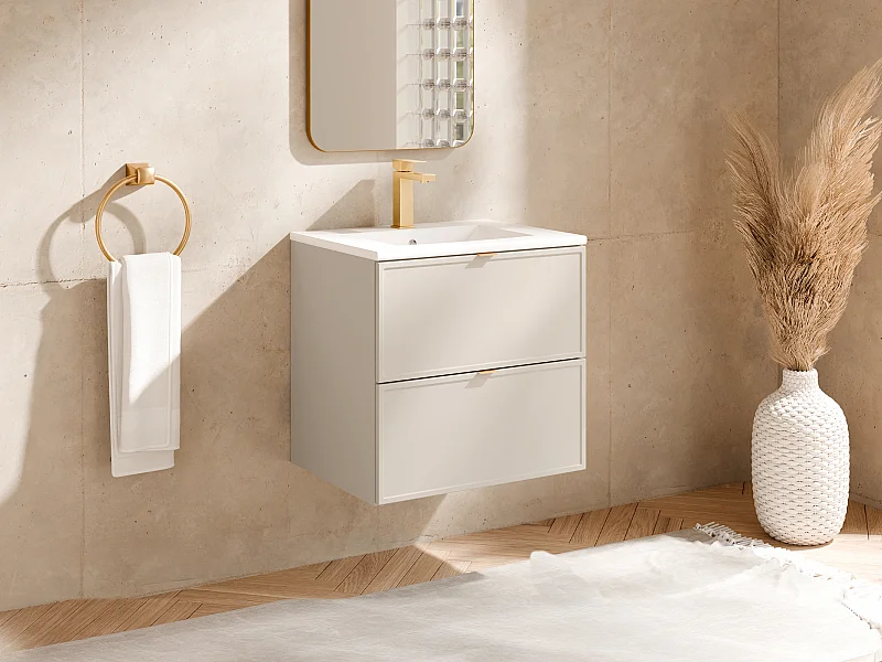 Hängender Badezimmer-Unterschrank mit Einbau-Waschbecken – Beige – B60 cm – ONDIL