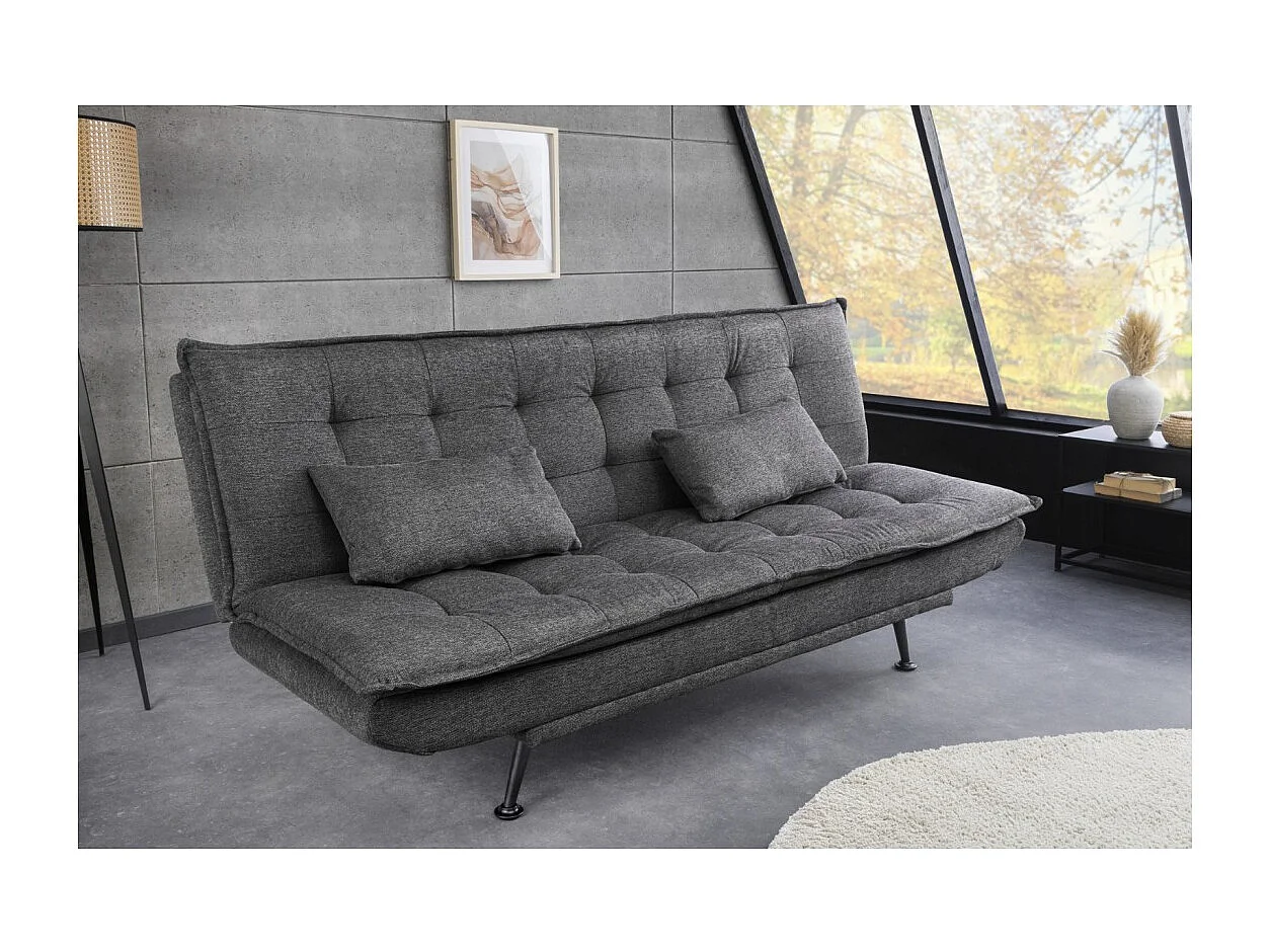 Canapé droit convertible SERENO gris foncé – Canapé-lit 3 places en tissu texturé