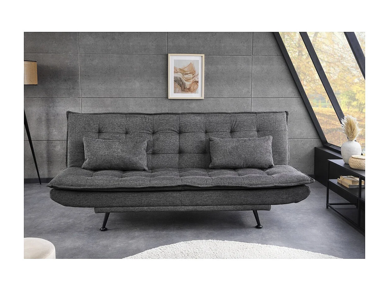 Canapé droit convertible SERENO gris foncé – Canapé-lit 3 places en tissu texturé