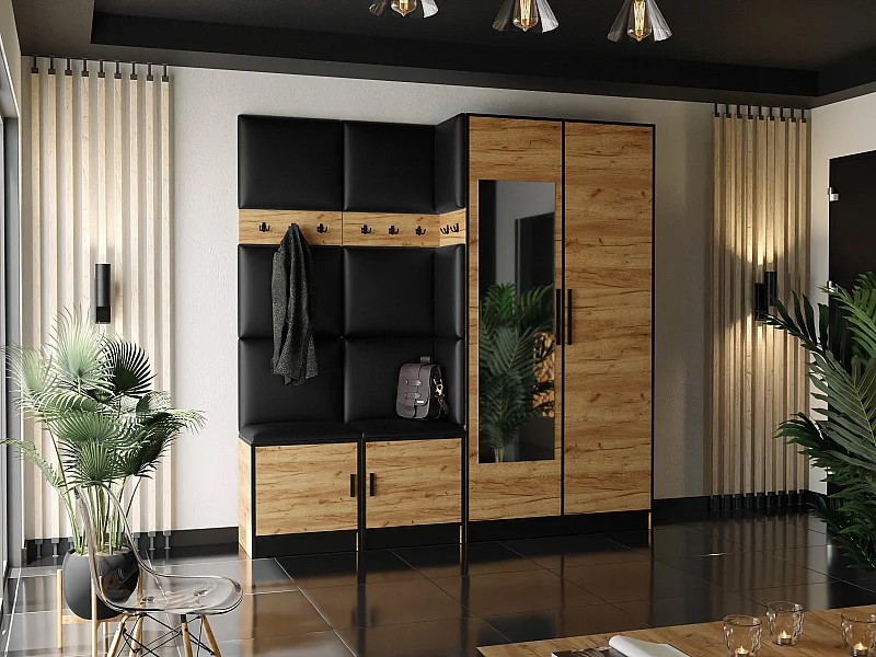 Garderobe ROJ 21 Eiche Craft Gold + schwarzes Kunstleder