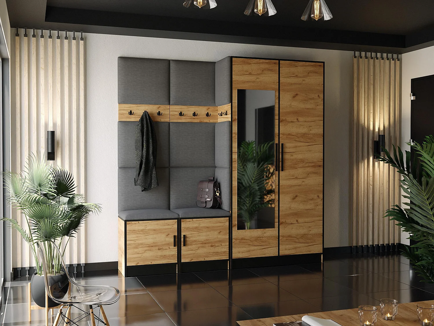 Garderoba ROJ 21 Dąb Craft Złoty + Szary