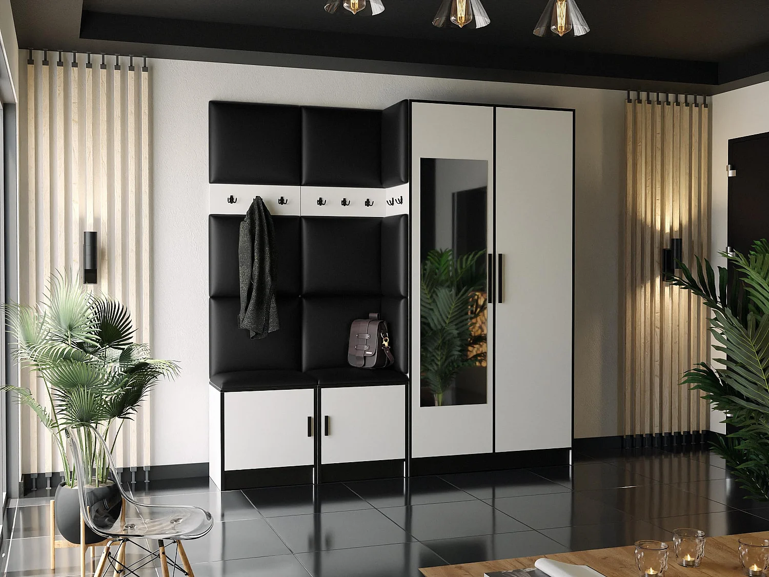 Garderoba ROJ 21 Biały + Ekoskóra Czarna