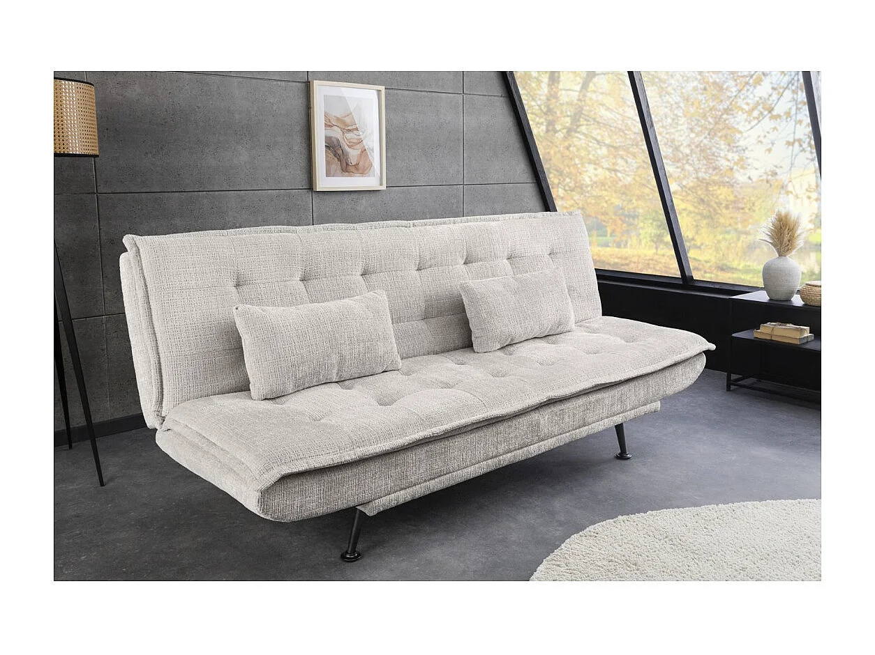 Canapé droit convertible SERENO blanc – Canapé-lit 3 places en tissu chenille