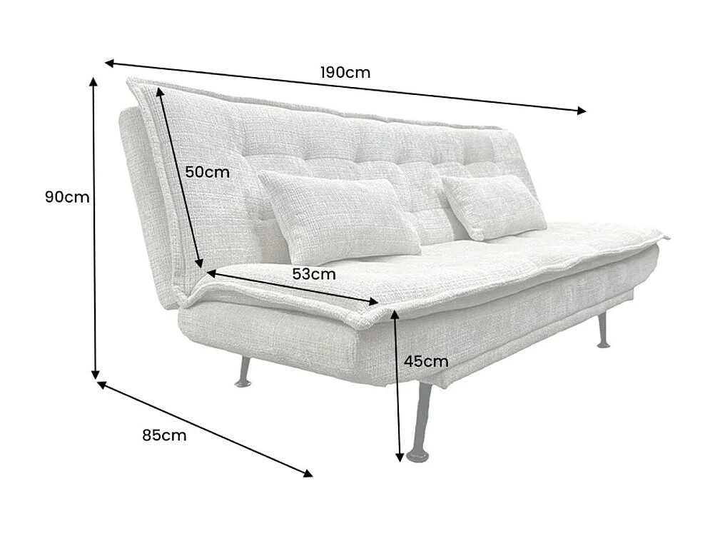 Canapé droit convertible SERENO blanc – Canapé-lit 3 places en tissu chenille