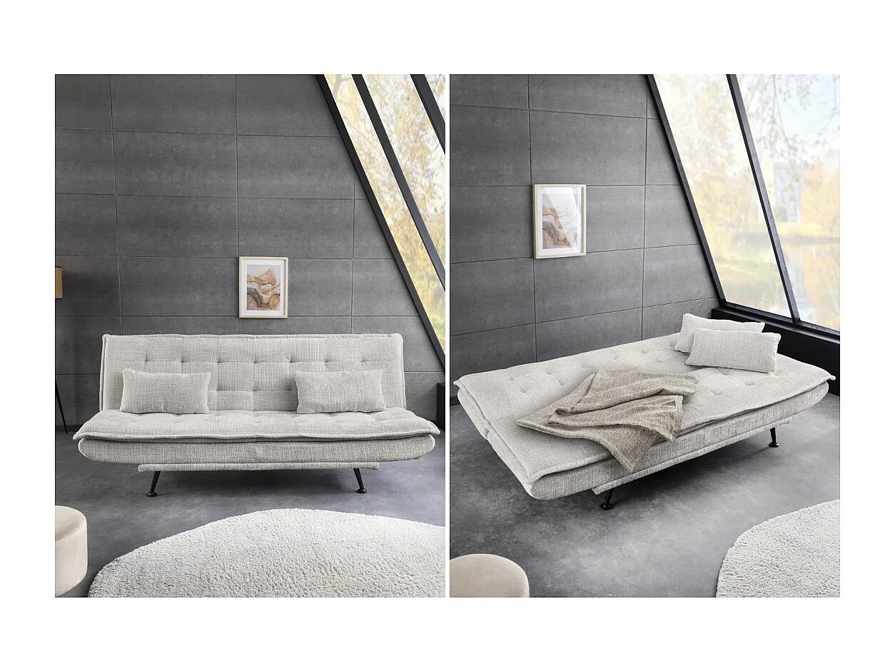 Canapé droit convertible SERENO blanc – Canapé-lit 3 places en tissu chenille