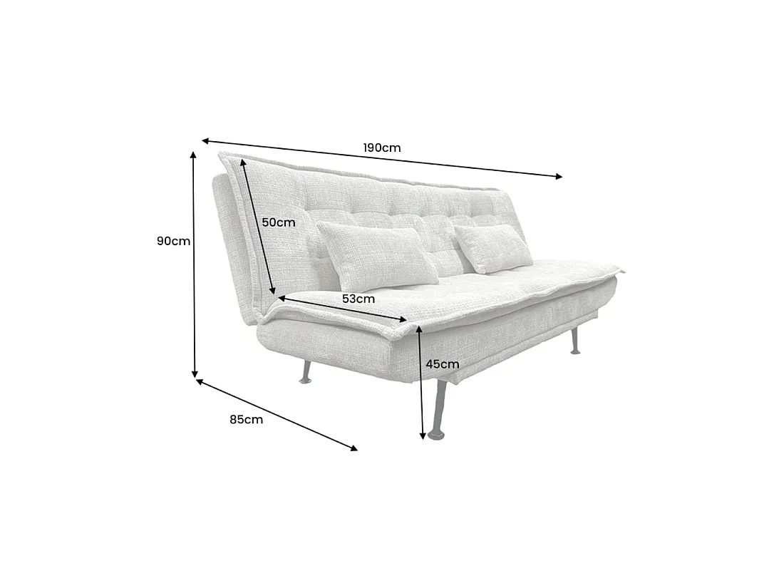 Canapé droit convertible SERENO blanc – Canapé-lit 3 places en tissu chenille