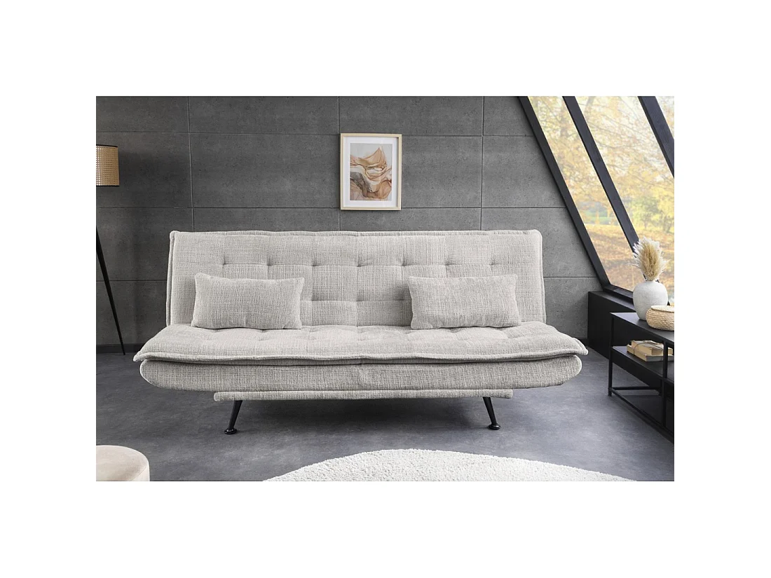 Canapé droit convertible SERENO blanc – Canapé-lit 3 places en tissu chenille