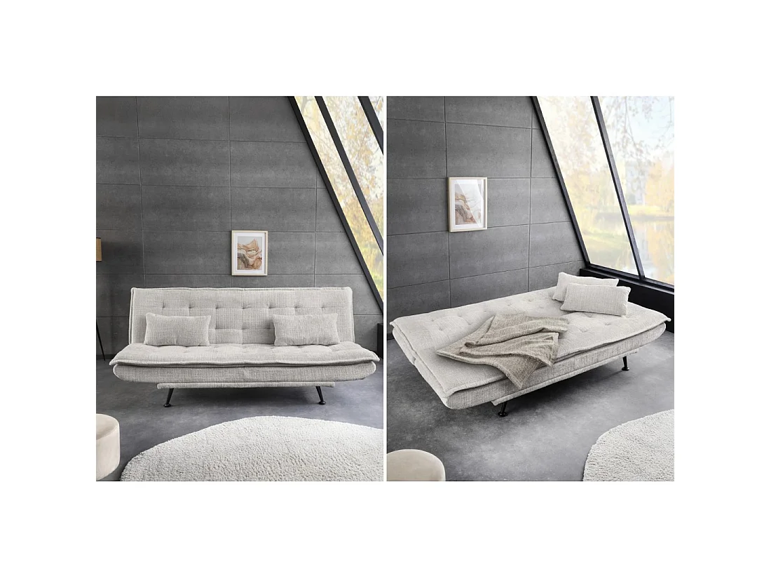 Canapé droit convertible SERENO blanc – Canapé-lit 3 places en tissu chenille