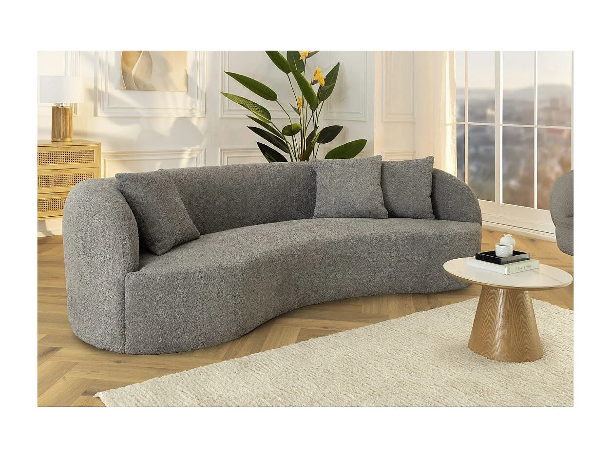 Canapé droit SOREN gris foncé – Canapé design en tissu bouclette avec forme arrondie