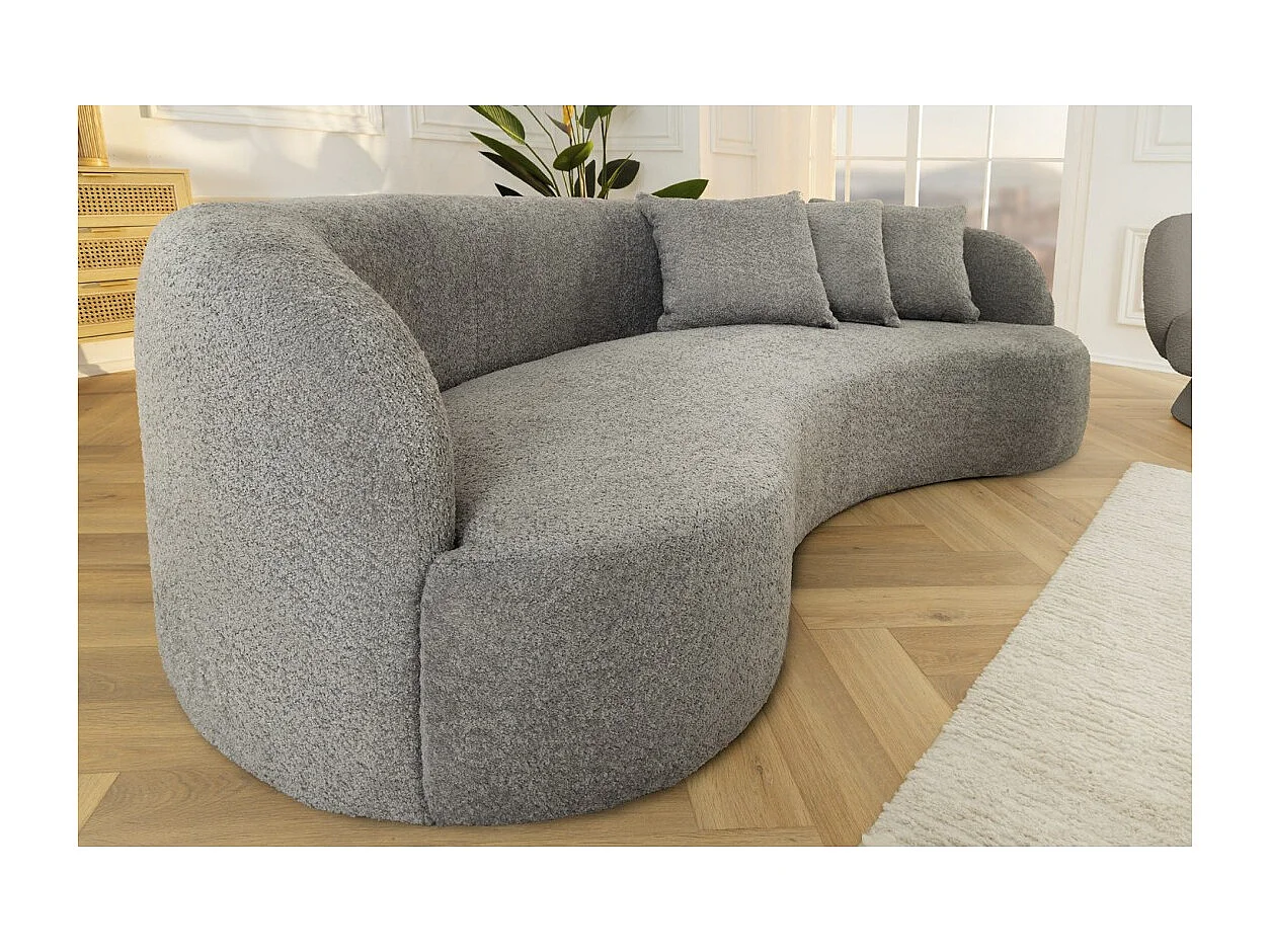 Canapé droit SOREN gris foncé – Canapé design en tissu bouclette avec forme arrondie