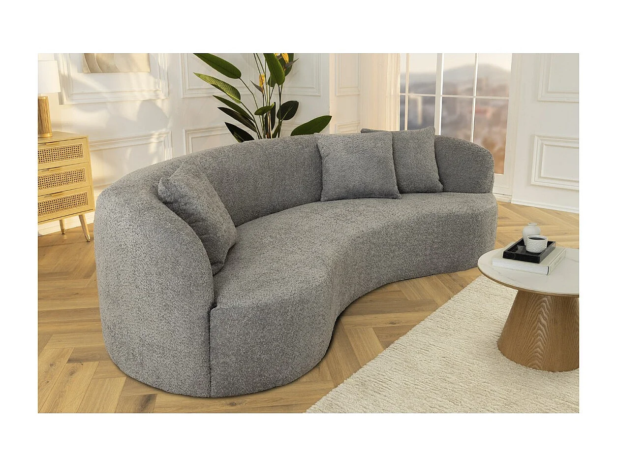 Canapé droit SOREN gris foncé – Canapé design en tissu bouclette avec forme arrondie