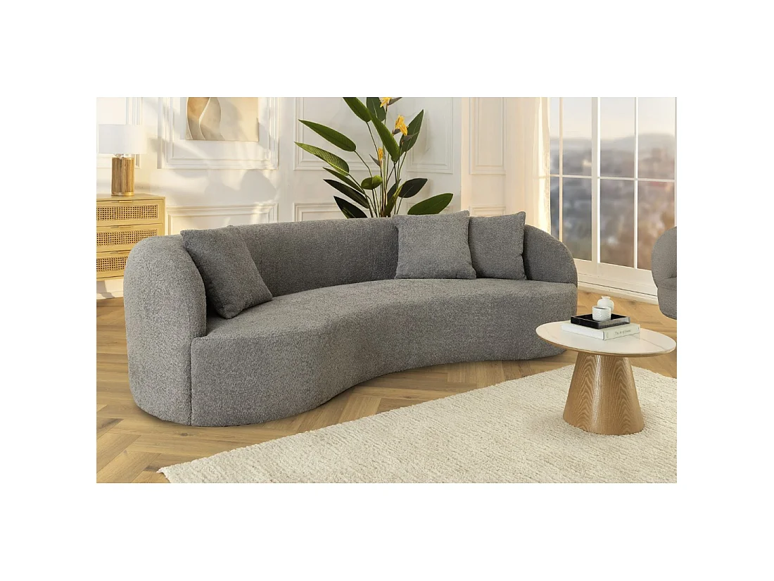 Sofa gerade SOREN dunkelgrau – Designersofa aus Bouclé-Stoff mit abgerundeter Form